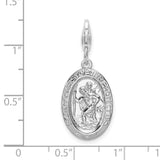 Saint Christopher Protect Us Words Oval Clip-On Charm Pendant in Real 925 Sterling Silver