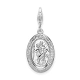 Saint Christopher Protect Us Words Oval Clip-On Charm Pendant in Real 925 Sterling Silver