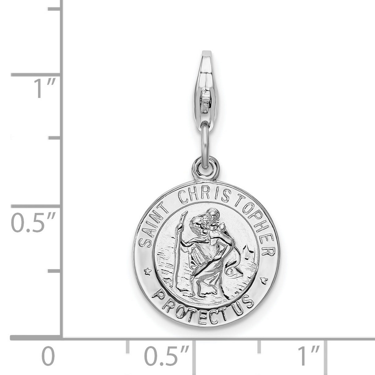 Saint Christopher Protect Us Words Round Clip-On Charm Pendant in Real 925 Sterling Silver