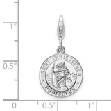 Saint Christopher Protect Us Words Round Clip-On Charm Pendant in Real 925 Sterling Silver