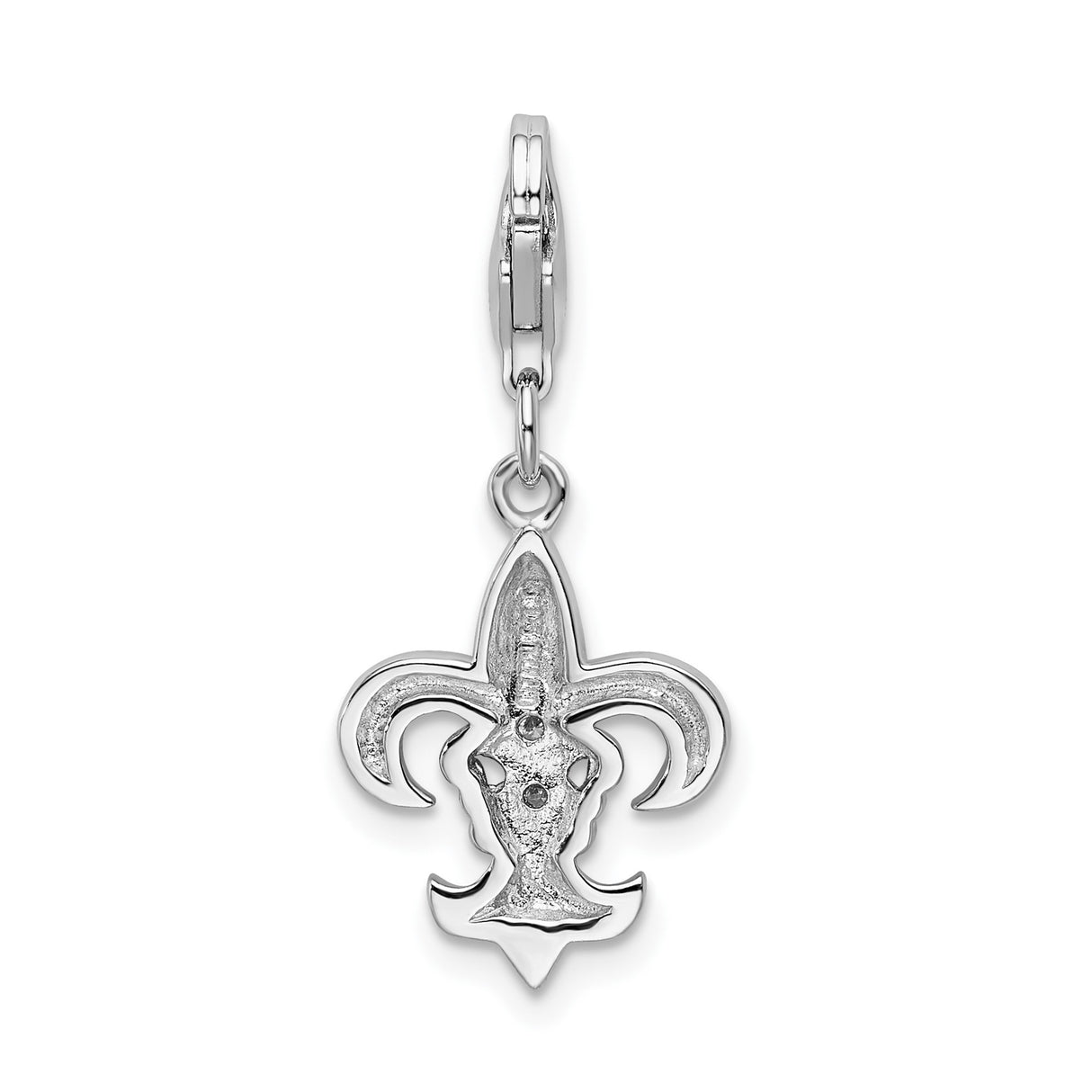 Sterling Silver Fleur De Lis Charm Pendant with Cubic Zirconia, Lobster Clasp, French Heritage Design