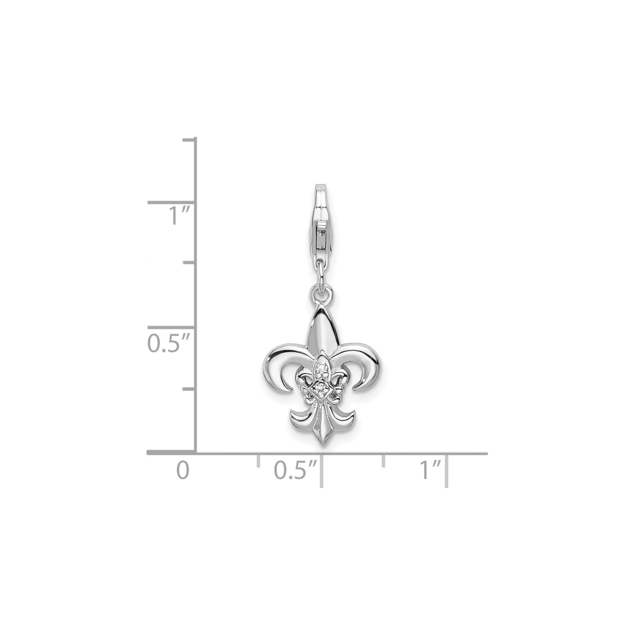 Sterling Silver Fleur De Lis Charm Pendant with Cubic Zirconia, Lobster Clasp, French Heritage Design