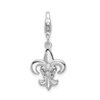 Sterling Silver Fleur De Lis Charm Pendant with Cubic Zirconia, Lobster Clasp, French Heritage Design