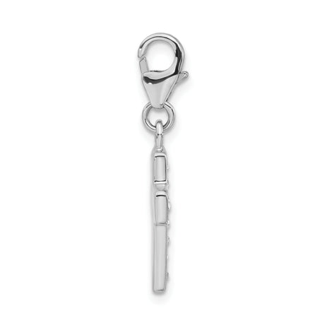 Sterling Silver Cross Pendant with Crystal, Black Enamel, and Lobster Clasp