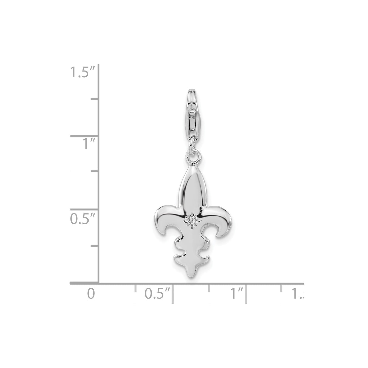 Sterling Silver Fleur De Lis Pendant with Cubic Zirconia, French Heritage Catholic Charm