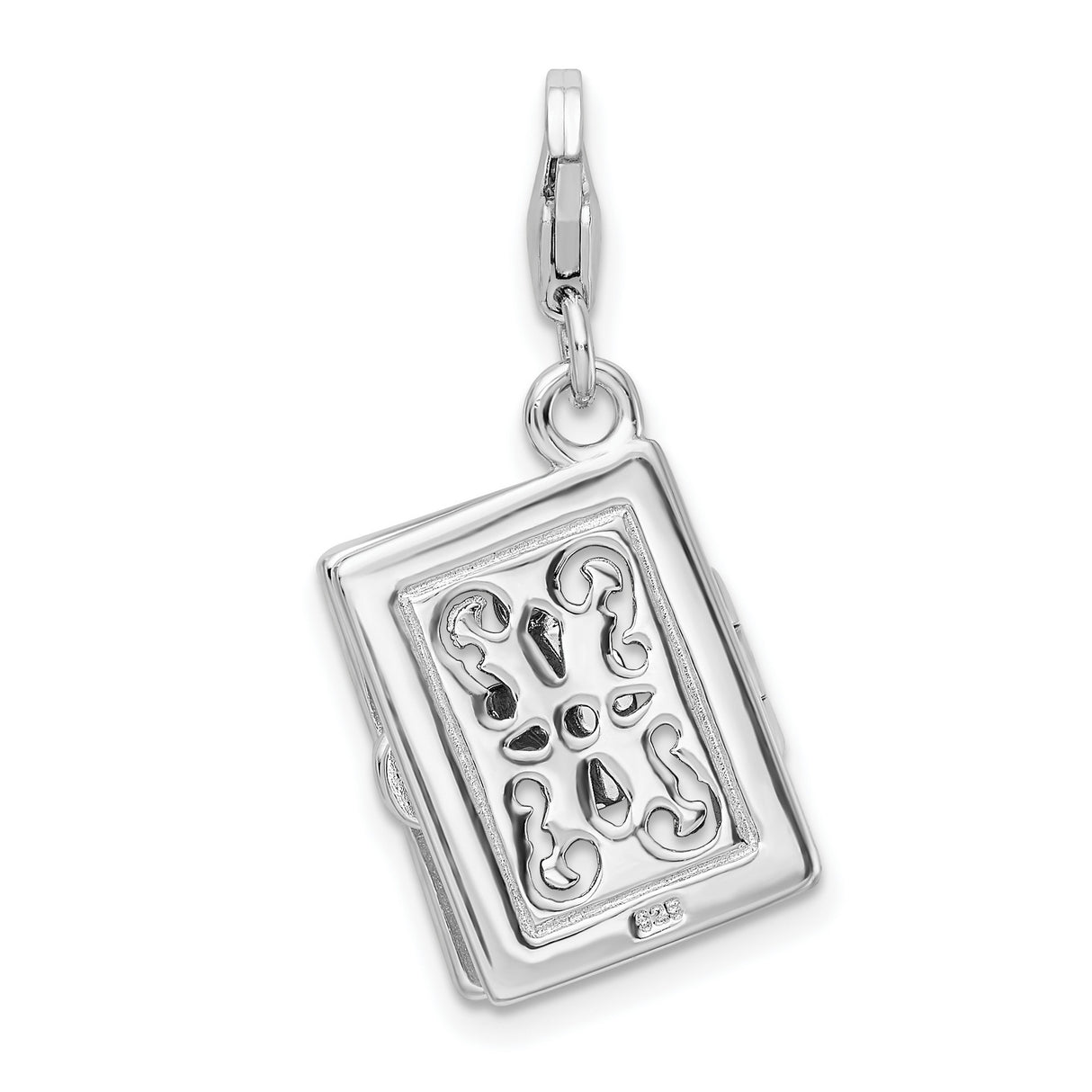 3-D Moveable Bible Clip-On Charm Pendant in Real 925 Sterling Silver