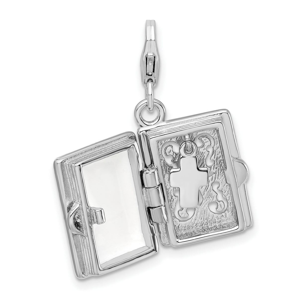 3-D Moveable Bible Clip-On Charm Pendant in Real 925 Sterling Silver