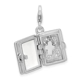 3-D Moveable Bible Clip-On Charm Pendant in Real 925 Sterling Silver
