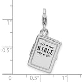 3-D Moveable Bible Clip-On Charm Pendant in Real 925 Sterling Silver