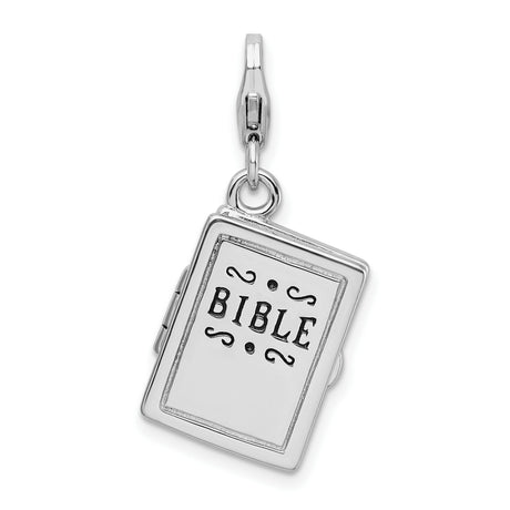 3-D Moveable Bible Clip-On Charm Pendant in Real 925 Sterling Silver