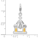 3-D Moveable Church Bell Clip-On Charm Pendant in Real 925 Sterling Silver