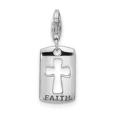 Cross And Faith Clip-On Charm Pendant in Real 925 Sterling Silver