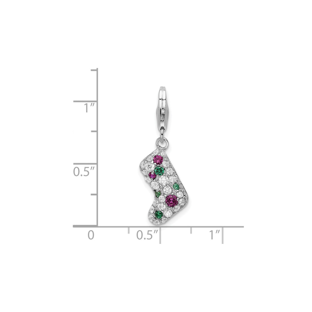 Sterling Silver Christmas Stocking Charm Pendant with Cubic Zirconia Accents