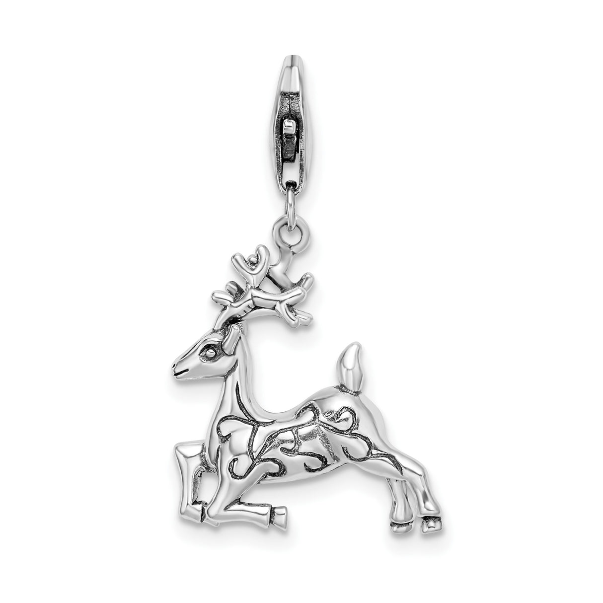 Sterling Silver Reindeer Charm with Celtic Knotwork Design, Holiday Animal Pendant