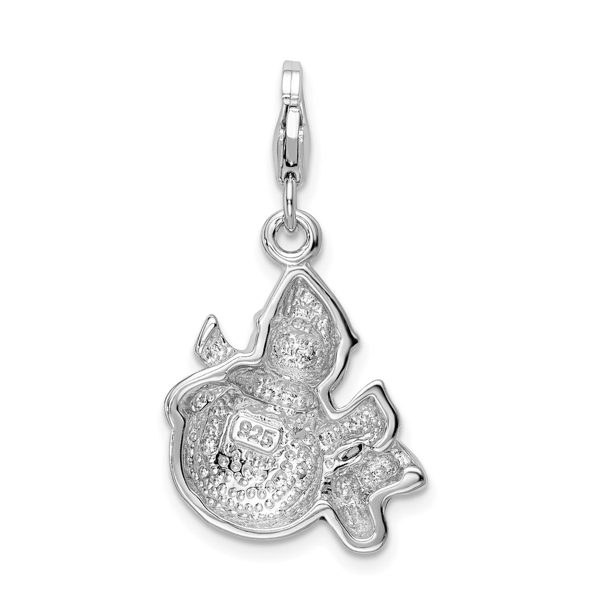 Sterling Silver Snowman Charm Pendant with Crystal, Red and Green Enamel, Holiday Theme