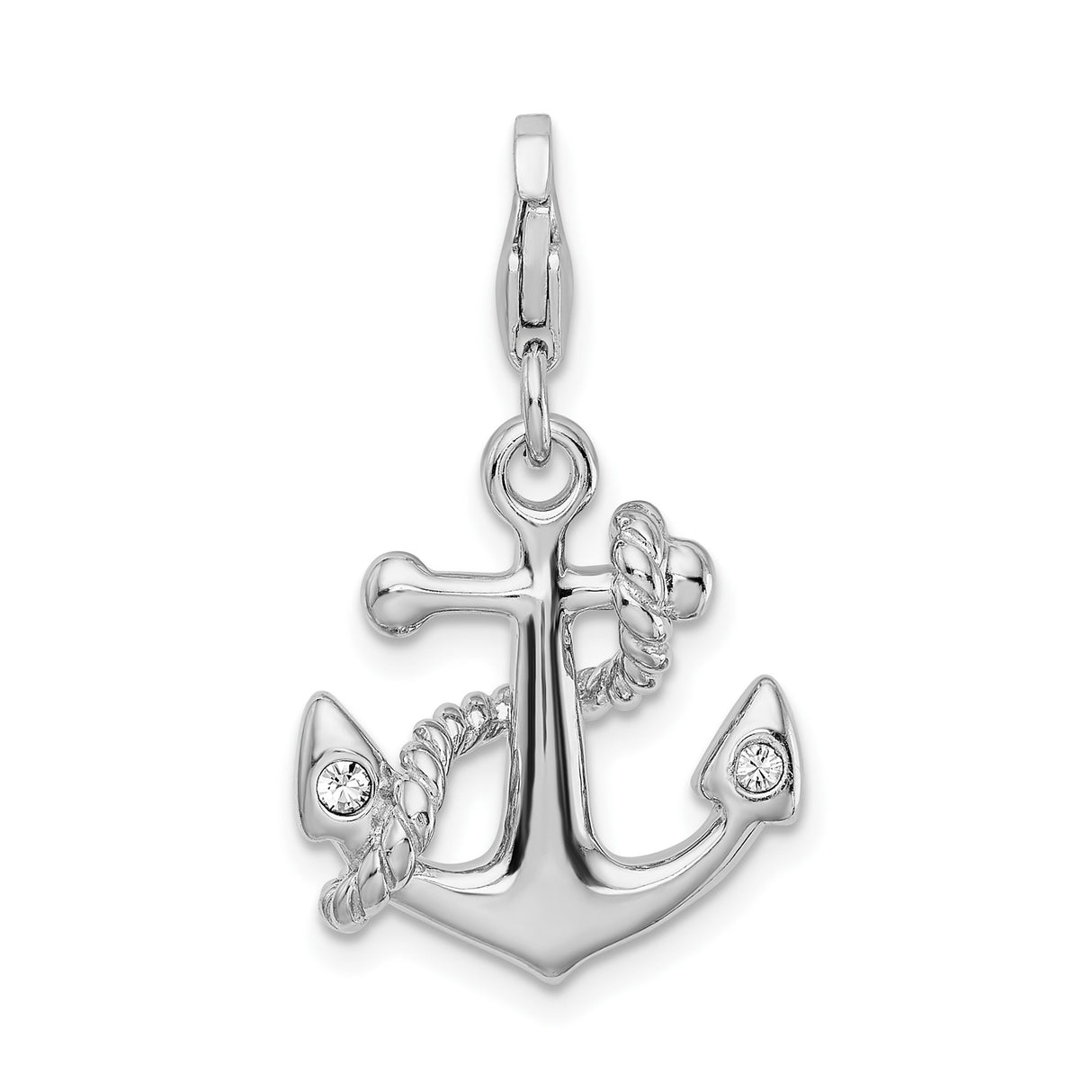 Sterling Silver Anchor Pendant with Crystals, Nautical Rope Design, Christian Symbol of Hope