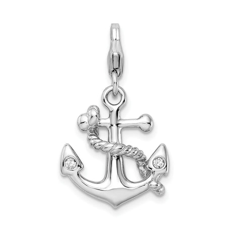 Sterling Silver Anchor Pendant with Crystals, Nautical Rope Design, Christian Symbol of Hope