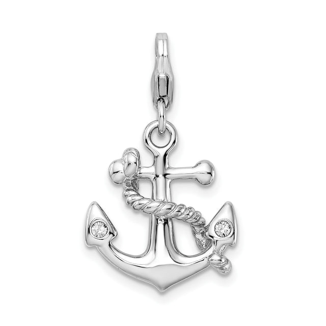 Sterling Silver Anchor Pendant with Crystals, Nautical Rope Design, Christian Symbol of Hope