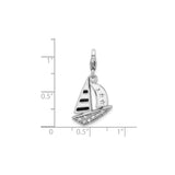 Sterling Silver Sailboat Pendant with Crystal Accents and Enamel Sails, Nautical Theme Jewelry