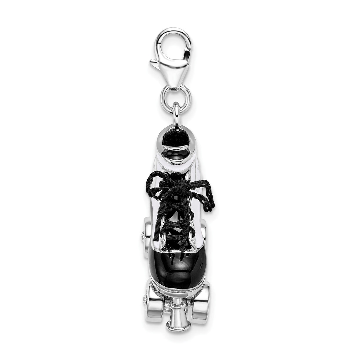 Sterling Silver Roller Skate Charm with Crystal Accents and Enamel Retro Design