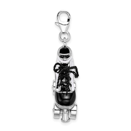 Sterling Silver Roller Skate Charm with Crystal Accents and Enamel Retro Design