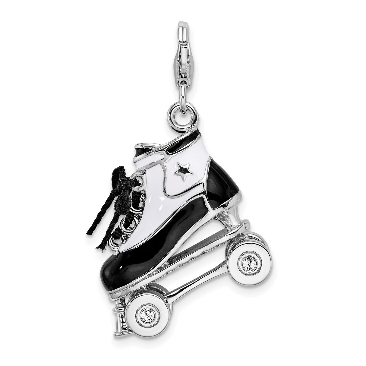Sterling Silver Roller Skate Charm with Crystal Accents and Enamel Retro Design