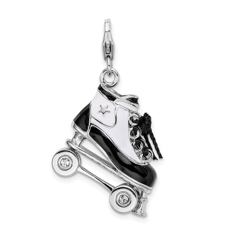 Sterling Silver Roller Skate Charm with Crystal Accents and Enamel Retro Design