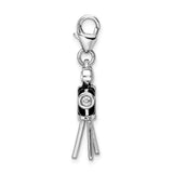 Sterling Silver Movie Camera Charm with Black Enamel and Cubic Zirconia, Vintage Filmmaker Theme