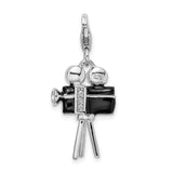 Sterling Silver Movie Camera Charm with Black Enamel and Cubic Zirconia, Vintage Filmmaker Theme