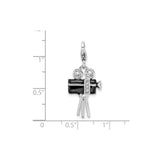 Sterling Silver Movie Camera Charm with Black Enamel and Cubic Zirconia, Vintage Filmmaker Theme