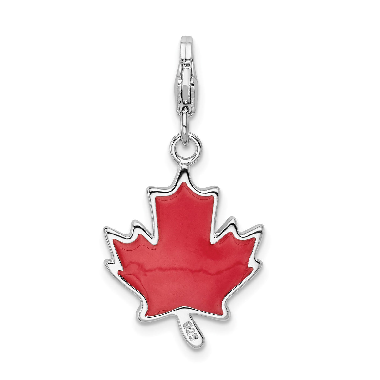 Sterling Silver Maple Leaf Pendant Charm with Red Enamel, Nature Travel Theme