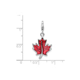 Sterling Silver Maple Leaf Pendant Charm with Red Enamel, Nature Travel Theme