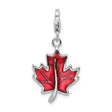 Sterling Silver Maple Leaf Pendant Charm with Red Enamel, Nature Travel Theme