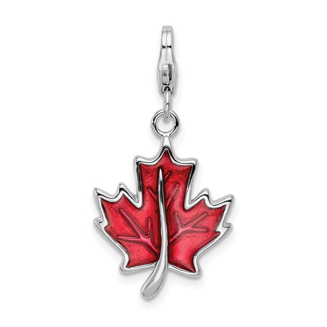 Sterling Silver Maple Leaf Pendant Charm with Red Enamel, Nature Travel Theme