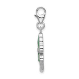 Sterling Silver Four Leaf Clover Charm with Cubic Zirconia, Green Enamel LOVE, Irish Lucky Symbol