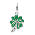 Sterling Silver Four Leaf Clover Charm with Cubic Zirconia, Green Enamel LOVE, Irish Lucky Symbol