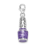 Sterling Silver Nail Polish Bottle Charm with Purple Enamel, Beauty Theme Jewelry for Women