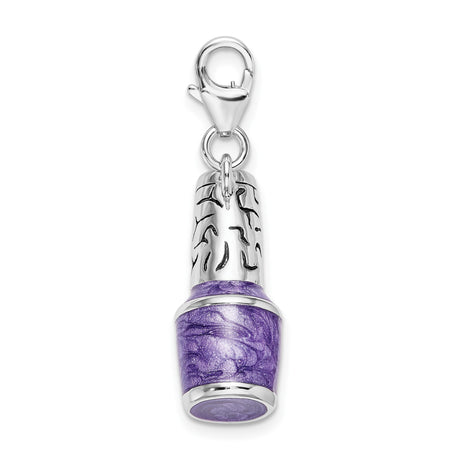 Sterling Silver Nail Polish Bottle Charm with Purple Enamel, Beauty Theme Jewelry for Women