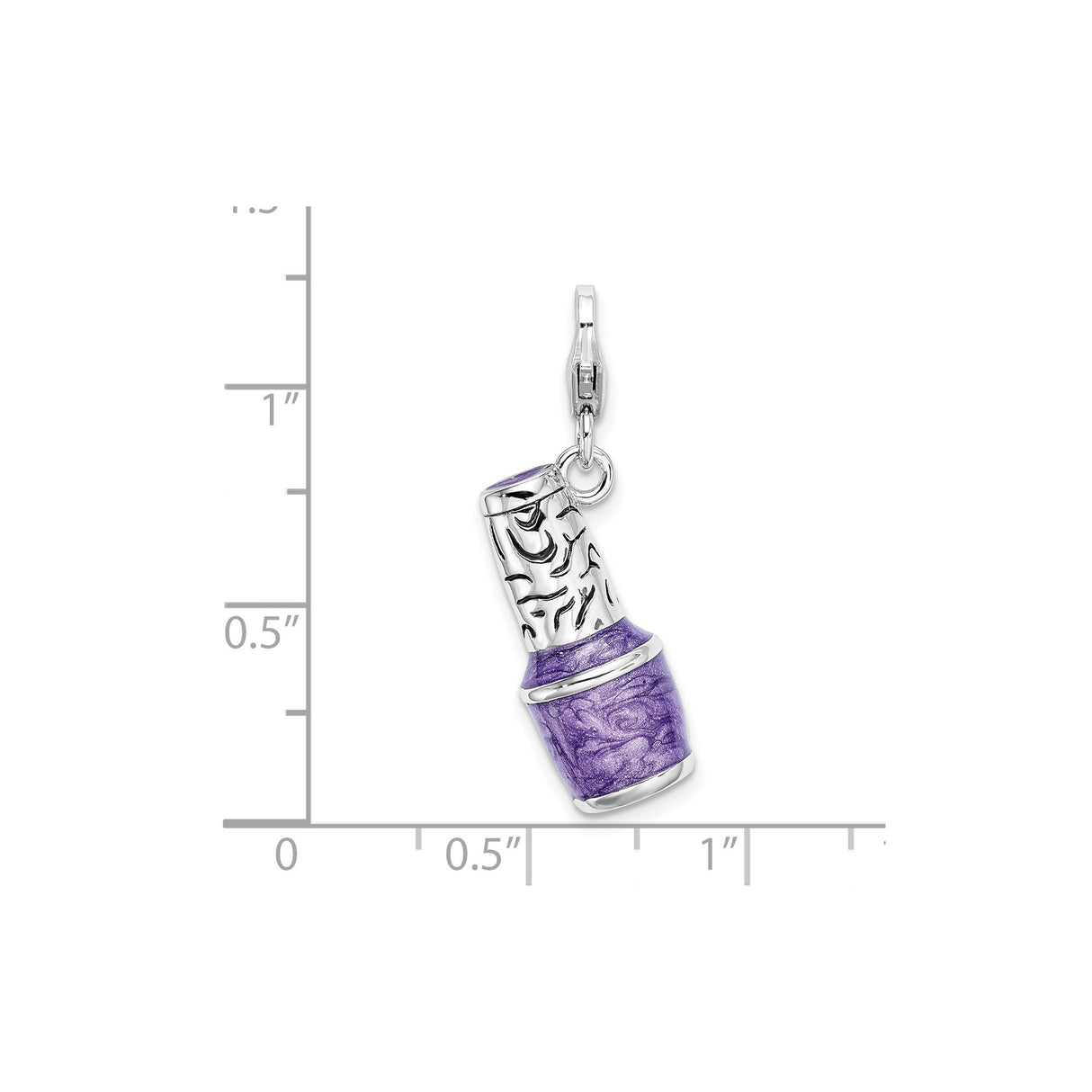 Sterling Silver Nail Polish Bottle Charm with Purple Enamel, Beauty Theme Jewelry for Women