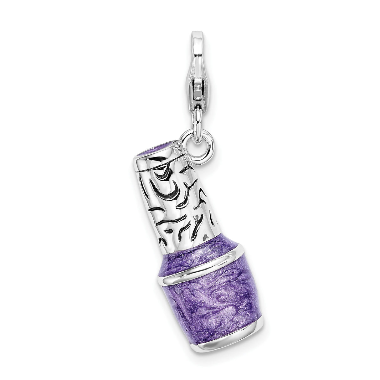 Sterling Silver Nail Polish Bottle Charm with Purple Enamel, Beauty Theme Jewelry for Women