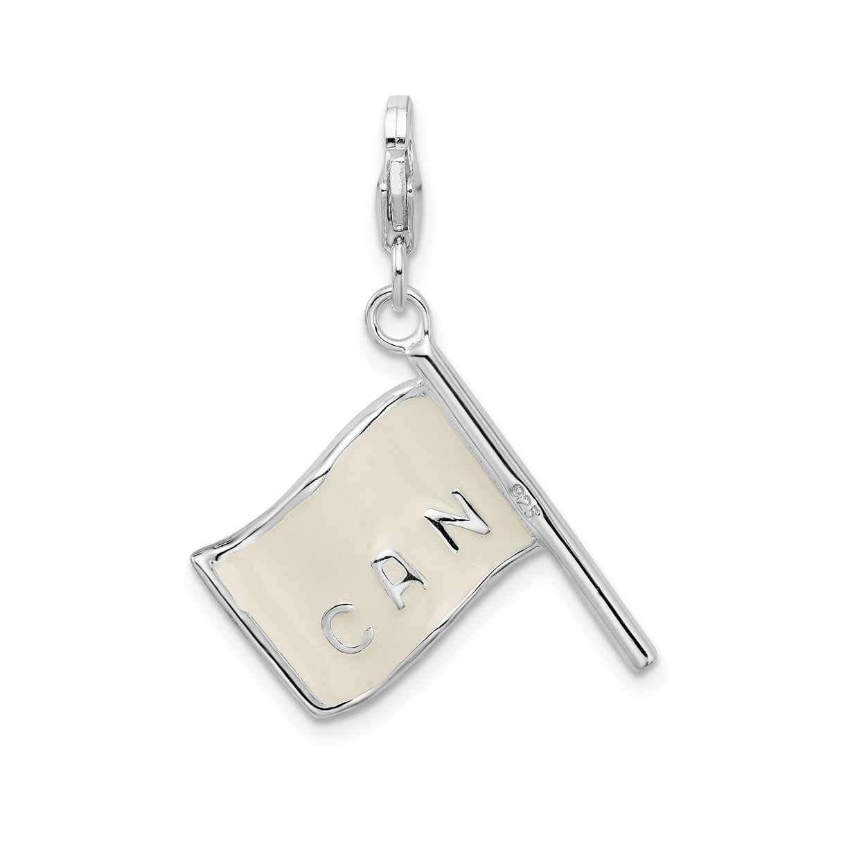 Sterling Silver Canada Flag Charm with Red and White Enamel Maple Leaf Design