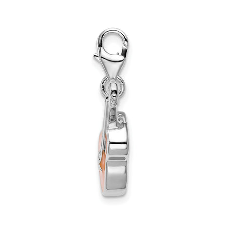 Sterling Silver Guitar Pendant with Orange Enamel, Clip On Music Charm