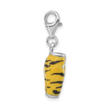 Sterling Silver Tiger Pants Charm Pendant with Cubic Zirconia and Animal Print Detail