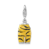 Sterling Silver Tiger Pants Charm Pendant with Cubic Zirconia and Animal Print Detail