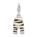 Sterling Silver Pants Charm Pendant with Cubic Zirconia and Zebra Enamel Stripes