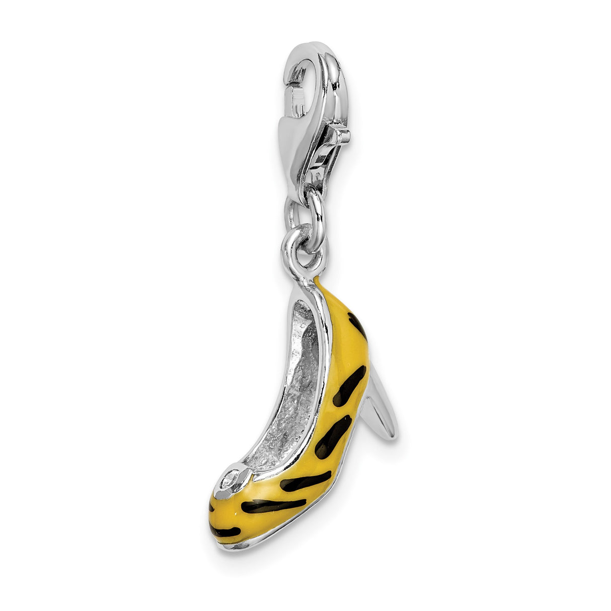 Sterling Silver High Heel Shoe Charm Pendant with Cubic Zirconia and Enamel Detailing