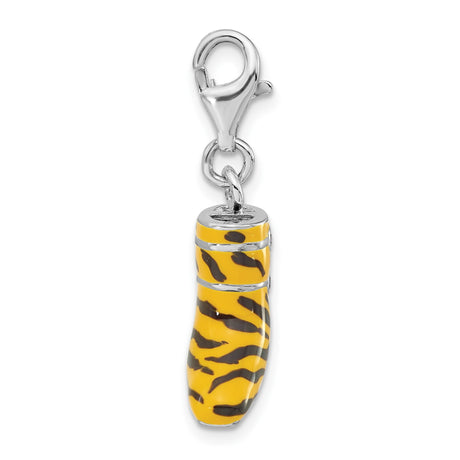 Sterling Silver Cowboy Boot Charm with Cubic Zirconia, Tiger Enamel, Western Style