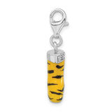 Sterling Silver Boot Charm with Cubic Zirconia, Yellow Enamel, Tiger Stripe Western Design