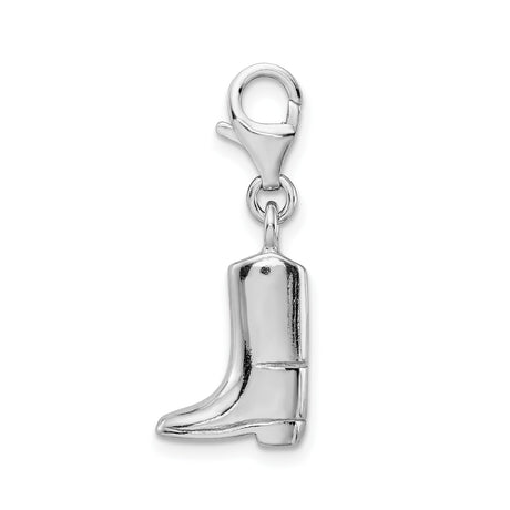 Sterling Silver Cowboy Boot Charm with Lobster Clasp, Western Cowgirl Style Pendant