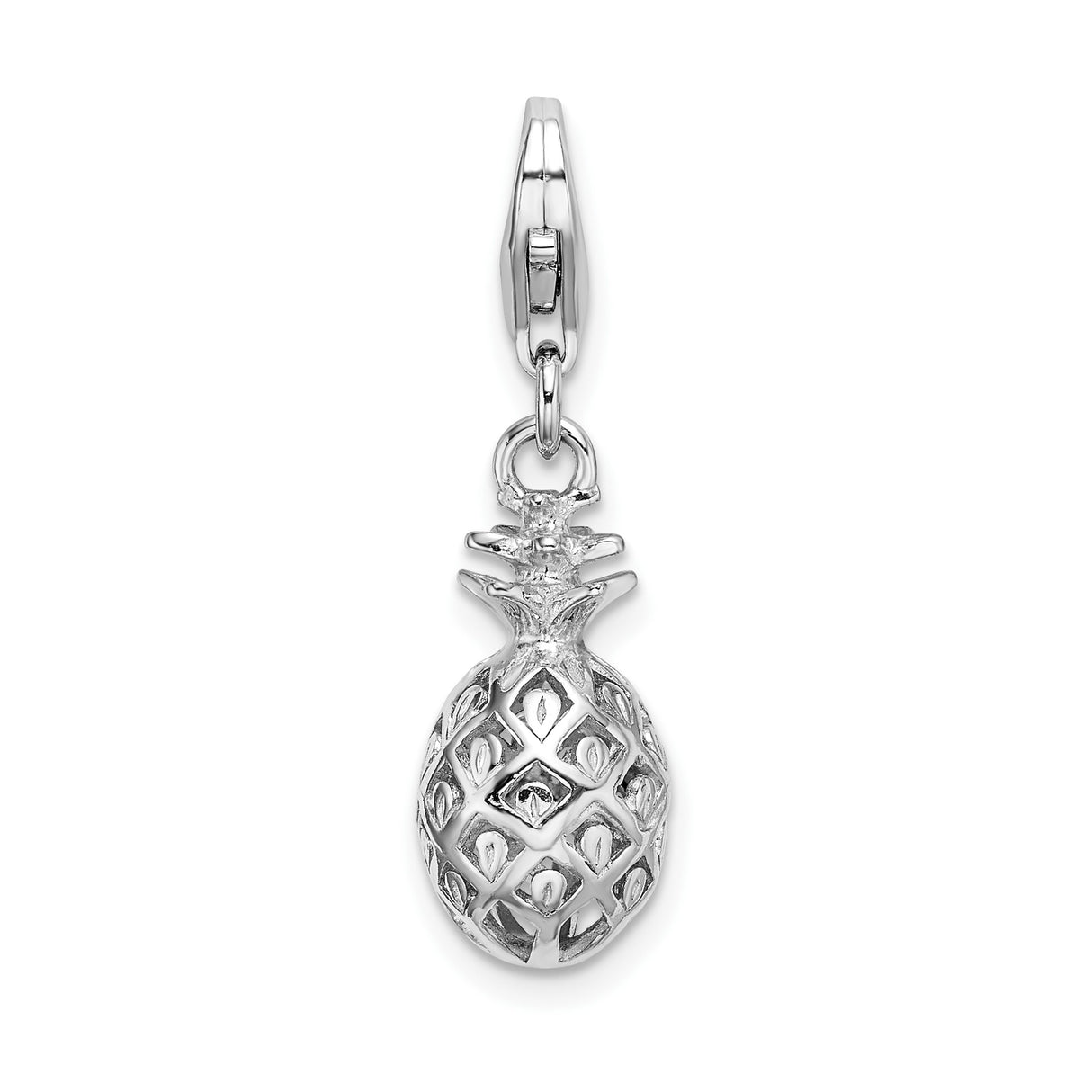 Sterling Silver Pineapple Pendant with Lattice Design, Tropical Fruit Theme Jewelry
